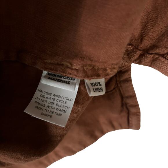 Esby Poe Top 100% Linen Size XS Rust V Neck Blouse Flowy Drapey Short Sleeve - Picture 8 of 8